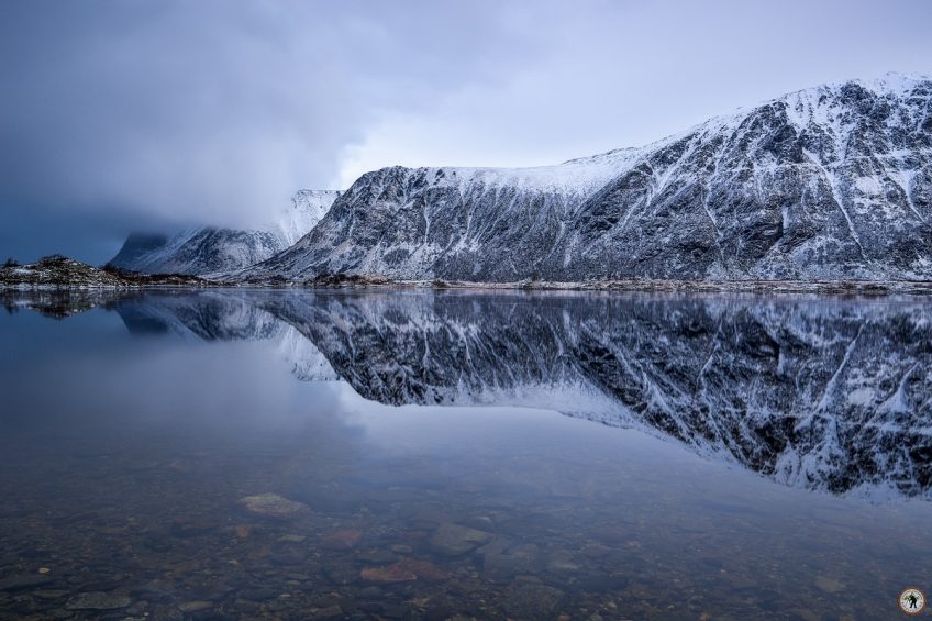 Mirror Lofoten Fjord, Spiegelung, Winter, Schnee, Fotoreise